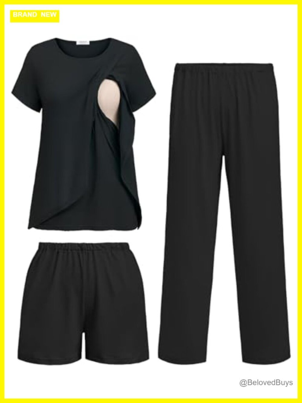 3 PC Maternity Nursing Pajama Set Adjustable Waist Breastfeeding Sleep Lounge